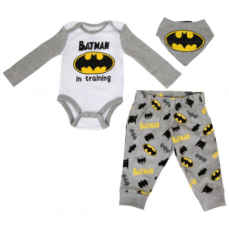 Batman In Training 3-Piece Infant Bodysuit Pant and Bib Set